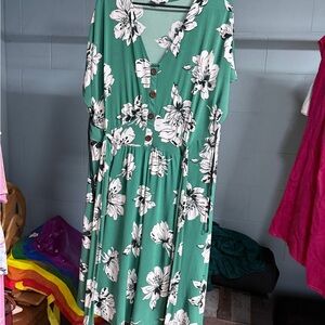 2x Floral Green Wrap Dress
